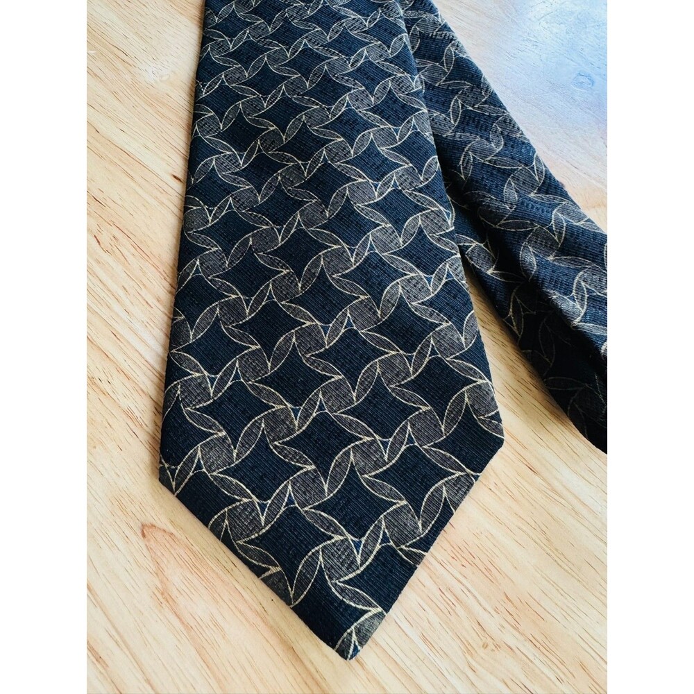 Vtg XMI for Nordstrom Silk Neck Tie, Geometric, Black Olive Green 59"x 3.75", US